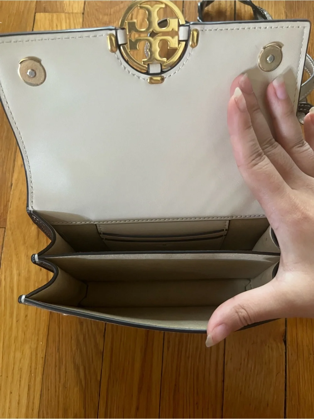 Tory Burch Colorblock Leather Crossbody Bag in White & Taupe
